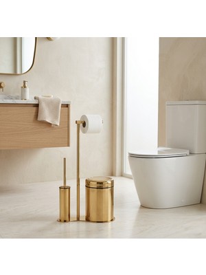 Titanium Design Gold Lüx Çöp Kovası Kağıtlık ve Fırçalık Seti