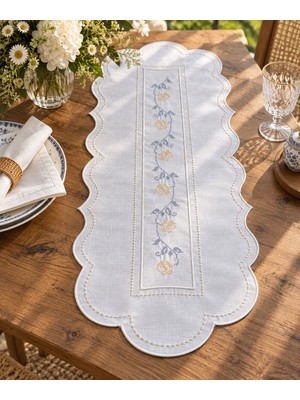 Linoriahome Kanaviçe Nakışlı Isviçre Keteni Konsol Örtüsü Runner 35X80 cm