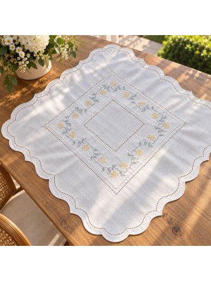 Linoriahome Kanaviçe Nakışlı Isviçre Keteni Masa Örtüsü 80X80 cm