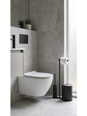 Titanium Design Siyah Lüx Çöp Kovası Kağıtlık ve Fırçalık Seti