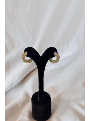 Çift C Figürlü Baget Taşlı Gold Xuping Vip Kaplama Zirkon Taşlı Küpe
