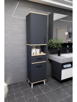 Kazan Hobi Antrasit Kirli Çamaşır Sepetli Çok Amaçlı Banyo Dolabı