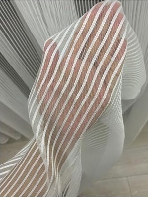 Kazan Hobi Ekru Çizgili Tül Perde, 1/2,5 Orta Pileli, 330X250 Cm, 330G x 250U cm (1 Panel)