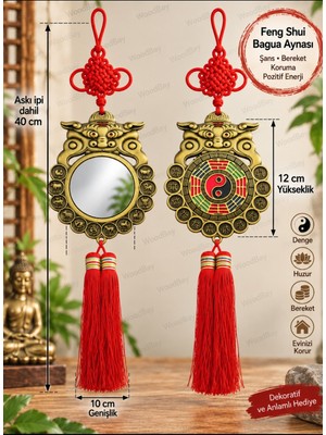 WoodBay Feng Shui Bagua Aynası Tai Chi Yin Yang Çin Zodyak Burç Sembollü Askılı Bereket Koruma Dekoru