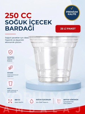 Yorulmaz Ambalaj 🥤 250 cc Plastik Bardak 25'li | Kullan At Bardak | Şeffaf Plastik Içecek Bardağı