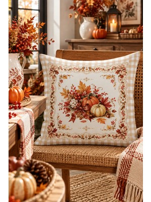 Bertille Home Sonbahar Mutfak Balkon Serisi Dijital Baskılı Kırlent Kılıfı (Halloween Autumn Kitchen)