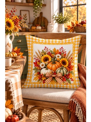 Bertille Home Sonbahar Mutfak Balkon Serisi Dijital Baskılı Kırlent Kılıfı (Halloween Autumn Kitchen)