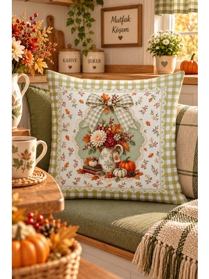 Bertille Home Sonbahar Mutfak Balkon Serisi Dijital Baskılı Kırlent Kılıfı (Halloween Autumn Kitchen)