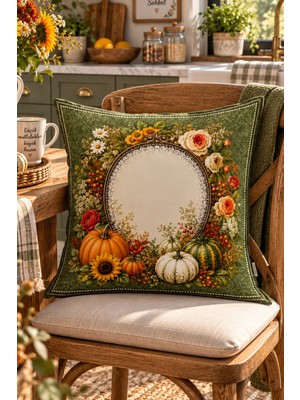 Bertille Home Sonbahar Mutfak Balkon Serisi Dijital Baskılı Kırlent Kılıfı (Halloween Autumn Kitchen)