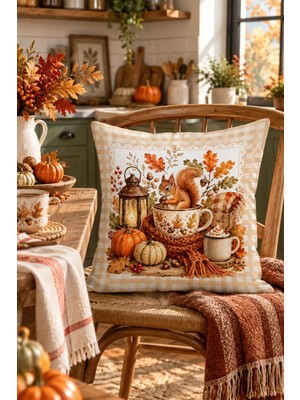 Bertille Home Sonbahar Mutfak Balkon Serisi Dijital Baskılı Kırlent Kılıfı (Halloween Autumn Kitchen)