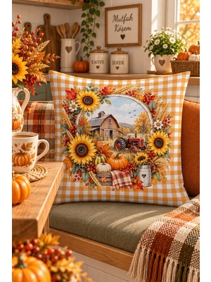 Bertille Home Sonbahar Mutfak Balkon Serisi Dijital Baskılı Kırlent Kılıfı (Halloween Autumn Kitchen)