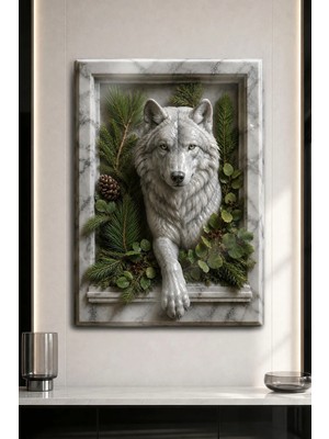 Dekorhane Kurt Çam Ormanı Temalı 3D Kabartmalı Lüks Dekoratif Metal Duvar Tablosu