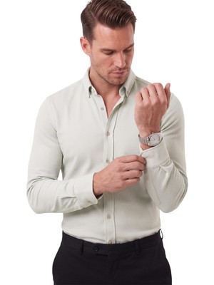 RizzUP Erkek %97 Pamuk Slim Fit Dar Kesim Petek Dokulu Likralı Örme Yeşil Gömlek 2600707