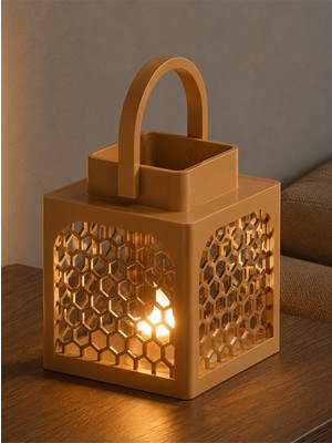Fener Mumluk 3D Baskı El Yapımı Dekoratif Fener Modern ve Şık Ev Dekoru Sütlü Kahve
