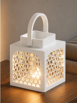 Fener Mumluk 3D Baskı El Yapımı Dekoratif Fener Modern ve Şık Ev Dekoru Beyaz