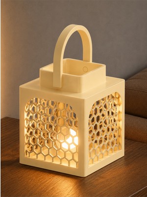 Fener Mumluk 3D Baskı El Yapımı Dekoratif Fener Modern ve Şık Ev Dekoru Bej