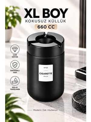 Genchome Homeware Xl Boy Cam Kokusuz Küllük 660 cc Kapaklı Ev Ofis Masaüstü Şık Büyük Küllük