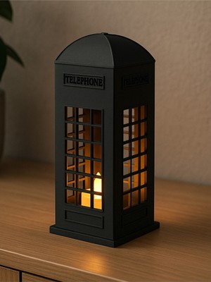 Ingiliz Telefon Kabini Mumluk 3D Baskı Dekoratif Tealight Mum Tutucu Siyah