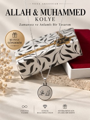 Vexa Aksesuar Allah Muhammed Kolye Hayalet Zincir Kararmaz Çelik Madalyon Kolye Gümüş Gold