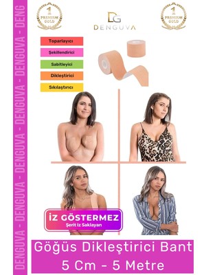 Denguva Yeni Ürün Suya Tere Dayanıklı Göğüs Kaldırıcı Dikleştirici Sabitleyici Şekillendirici Bant - 5 Metre