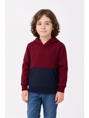 Velmora Fashion Erkek Çocuk Kapüşonlu Kanguru Cepli Parçalı Sweatshirt - Renkli
