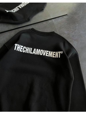 Velmora Fashion Kadın 3 Iplik Kışlık Pamuklu Bisiklet Yaka Oversize Baskılı Sweatshirt - Siyah
