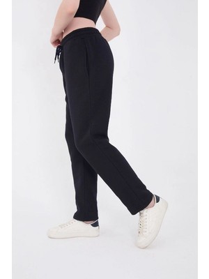 Velmora Fashion Kadın 3 Iplik Pamuklu Boru Paçası Cepli Eşofman Pantolon - Lacivert