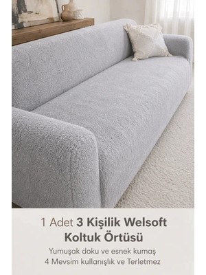 Elyar Yumuşacık Welsoft Lastikli 3 Kişilik Koltuk Örtüsü Kaymaz Esnek ve Yıkanabilir Koltuk Kılıfı