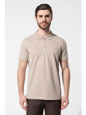 Vaganza Erkek Fermuarlı Polo Yaka T-Shirt U02030 Bej