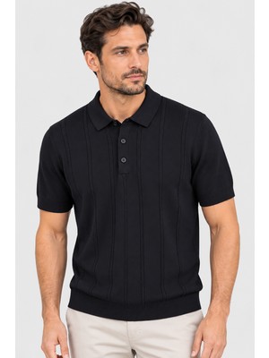 Vaganza Erkek Triko Polo Yaka Tişört U04089 Siyah