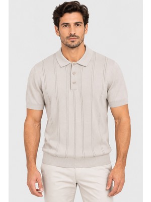 Vaganza Erkek Triko Polo Yaka Tişört U04089 Bej