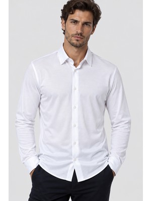 Gızzıt Italy Erkek Regular Fit Uzun Kollu Modal Gömlek U008226 Beyaz