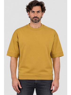 Gızzıt Italy Erkek Oversize Bisiklet Yaka T-Shirt U008028 Sarı