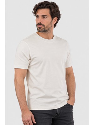 Dimattia Erkek Basic Bisiklet Yaka Pamuk T-Shirt U007904 Krem