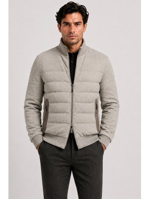 Gabbiacci Made In Italy Erkek Fermuarlı Dik Yaka %100 Yün Mont U008197 Krem