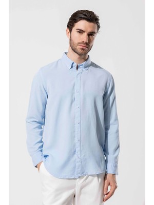 Vaganza Erkek Düğmeli Yaka Tencel™ Gömlek U008248 Mavi