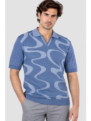 Dimattia Bugatchi Erkek Polo Yaka Triko Ipek Pamuk T-Shirt U008136 Mavi