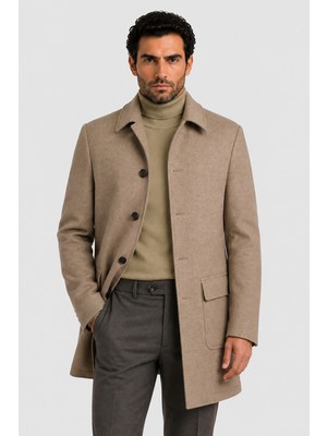Made In Italy Vitale Barberis Erkek Düğmeli Cepli %100 Yün Kaban U008198 Bej