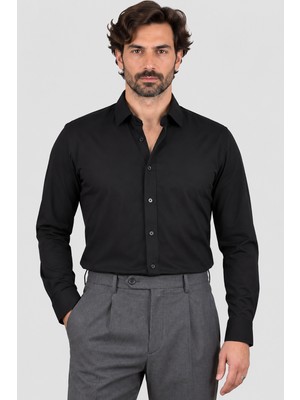 Vaganza Erkek Klasik Yaka Düğmeli Gömlek U008207 Siyah