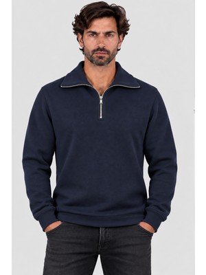 Dimattia Erkek Boğazlı Fermuarlı Sweatshirt U007835 Lacivert