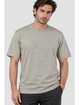 Dimattia Erkek Bisiklet Yaka Işlemeli Pamuk T-Shirt U007976 Krem