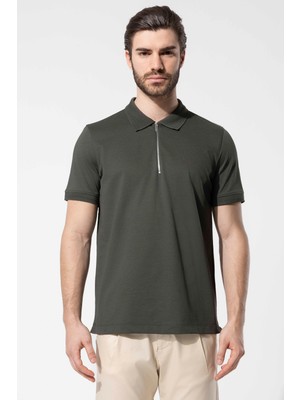 Vaganza Erkek Fermuarlı Polo Yaka T-Shirt U02030 Haki