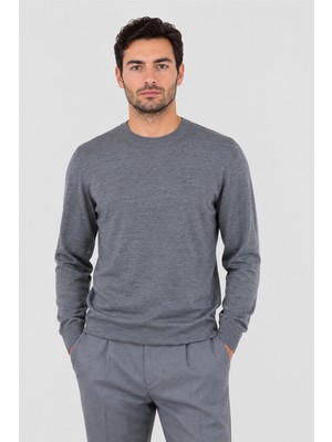 Erkek Bisiklet Yaka Yün Triko U008191 Füme