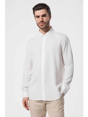 Vaganza Erkek Düğmeli Yaka Tencel™ Gömlek U008248 Beyaz