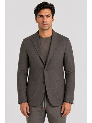 Made In Italy Vitale Barberis Erkek Düğmeli Cepli Kırlangıç Yaka Yün Ceket U008217 Kahve