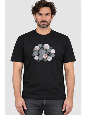 Dimattia Erkek Bisiklet Yaka Baskılı Pamuk T-Shirt U007975 Siyah