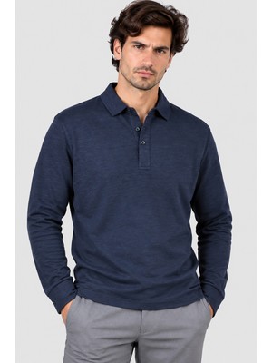 Ted Baker Td Bkr Erkek Uzun Kollu Polo Yaka Düğmeli T-Shirt U008098 Lacivert