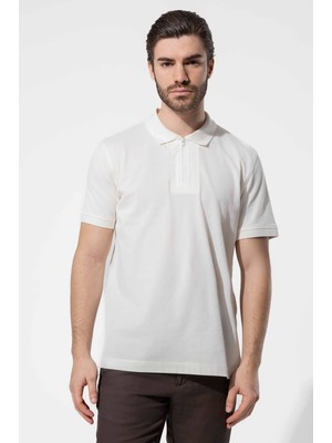 Vaganza Erkek Fermuarlı Polo Yaka T-Shirt U02010 Ekru