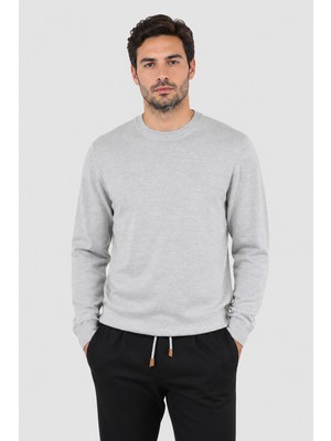 Erkek Bisiklet Yaka Yün Triko U008191 Gri