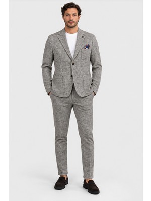 V2 Brand Made In Italy Erkek Ekoseli Düğmeli Takım Elbise Qusab U007929 Kahve
